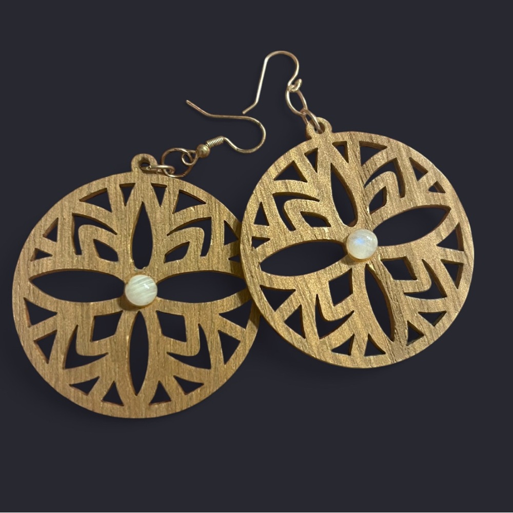 Brown Bohemian Cut-Out Earrings with Floral Design